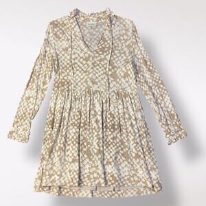 Aura Tan Polka Dot Long Sleeve Ruffled Mini Dress Size S Business Casual Boho